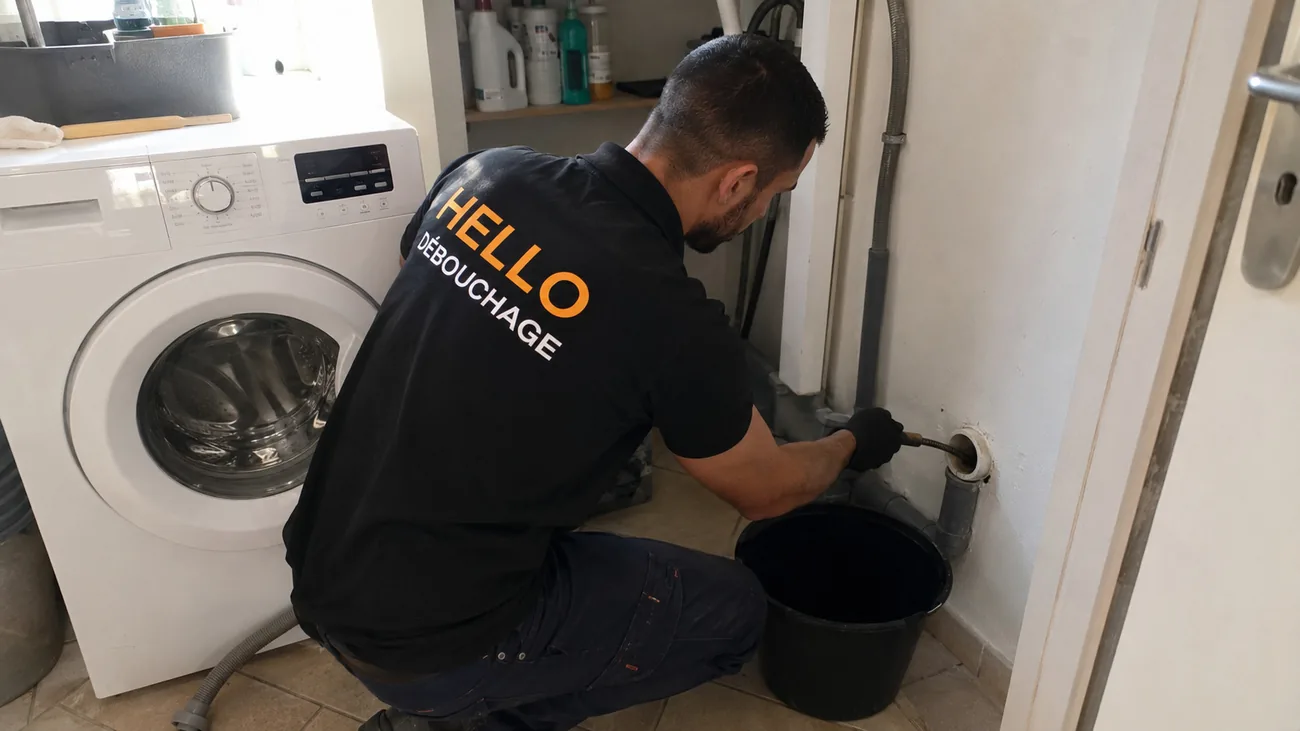 Technicien Hello Débouchage débouchant l'évacuation d'une machine à laver au furet dans une maison à Marseille 13009 (Mazargues)