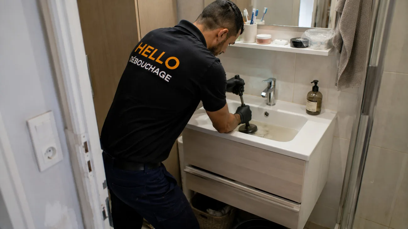 Technicien Hello Débouchage débouchant un lavabo à la pompe chez un particulier à Marseille 13015 (La Viste)